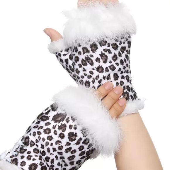 Rabbit Fur Trim Fingerless glove - Picture 1 of 5